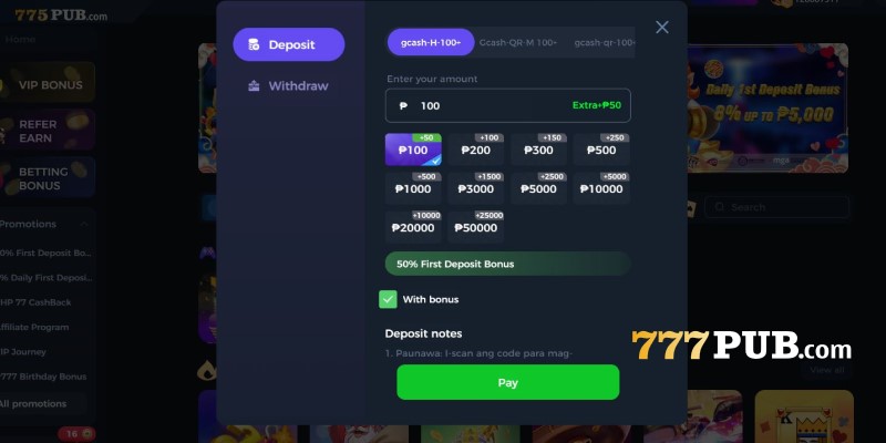 Guides-users-on-locating-and-using-the-deposit-interface-within-the-777pub-deposit-platform