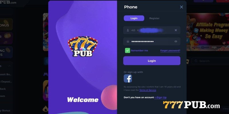 Login-area-interface-at-777pub